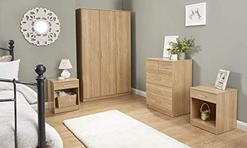 GFW Panama Bedroom Sets With Wardrobe, Chest Of Drawers & Bedside Tables, Modern Wooden Matching Bedroom Furniture Storage Set, Oak, 4 Piece Set