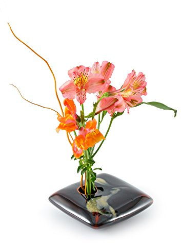 Georgetown Pottery Square Ikebana Flower Vase, Black Wave