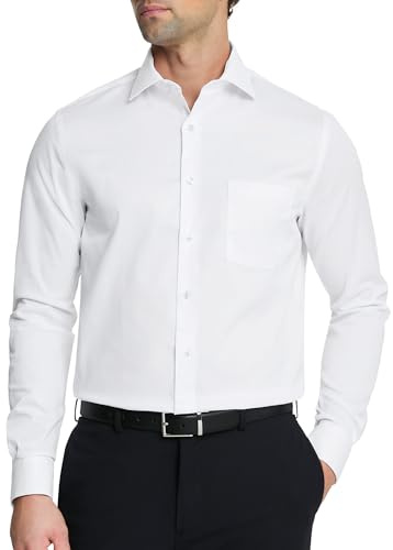 Van Heusen Men's Dress Shirt Regular Fit Poplin Solid, White, 18.5 Neck 32-33 Sleeve