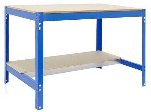SimonRack Werkbank 600 kg Belastbarkeit, 84,2x151x76 cm, Große Arbeitsfläche Arbeitsfläche, Arbeitstisch, Holz-Arbeitsplatte, Blau/Holz - BT0