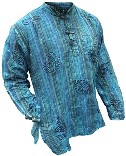 Shopoholic Fashion Camicia da Uomo a Righe StoneWashed Leggera Stile Hippie da Nonno