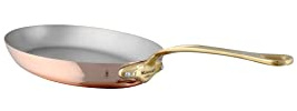 Mauviel M'Heritage 150 B 1.5mm Polished Copper & Stainless Steel Oval Frying Pan With Brass Handles, 11.8 x 7.9-in, Made in France