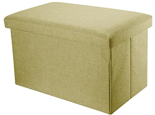 INTIRILIFE Faltbare Sitzbank 78x38x38 cm in FRÜHLINGS GRÜN - Sitzwürfel mit Stauraum und Deckel aus Stoff in Leinen Optik - Sitzcube Fußablage Aufbewahrungsbox Truhe Sitzhocker