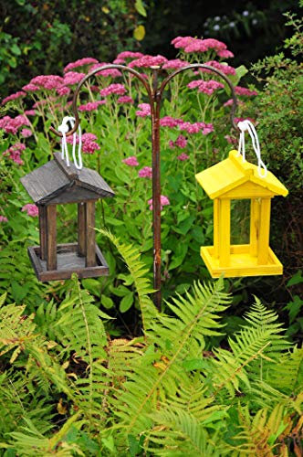 2x Vogelhaus DUO,wetterfest GELB,Zeder - Holz+schwarz BLACK lasiert NEU Futterfläche,/ HOLZHAUS-GELB,MASSIV+ winterfest,Holz für Vögel,mit Vogelfutter-Silo groß, 1 Liter, ohne Schäferstab, Farbe