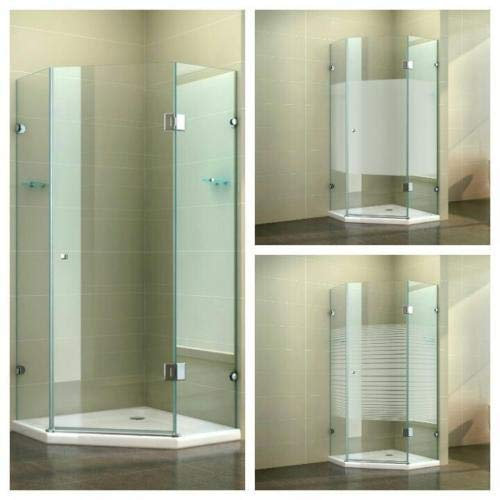 Fünfeckdusche Eckdusche Duschkabine Duschabtrennung Eckdusche Fünfeck Glas, Größe:80 x 80 x 190 cm, Dusche_Amazon:Einstieg DIN rechts | Gestreift | mit Duschtasse & Ablauf
