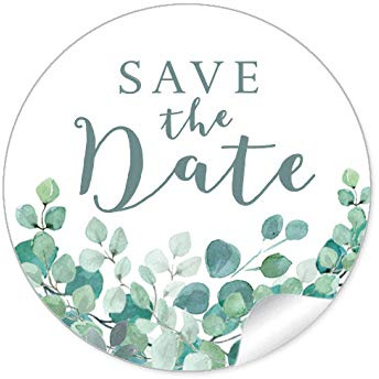 24 STICKER Hochzeit SAVE THE DATE • EUKALYPTUS ZWEIGE GRÜN MINT WEIß • Gastgeschenk Etiketten Hochzeit Tischdeko Flaschen Tüten Briefe Einladungen Geburtstag • 4cm rund matt