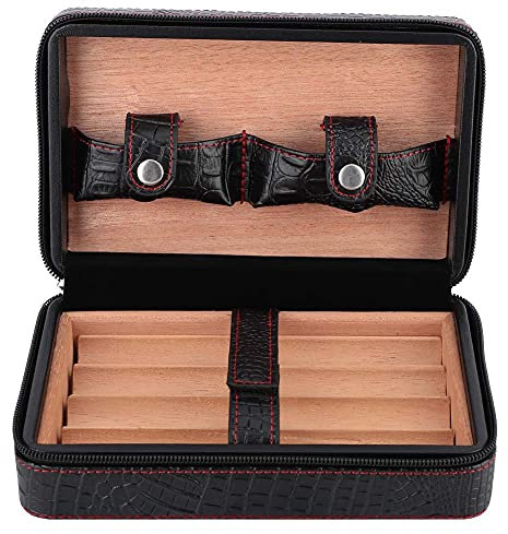 Humidor Portatile per Sigari in Legno di Cedro, Scatola da Viaggio con Rivestimento in Pelle, Coccodrillo Grain, Conservazione Umidificata per Sigari