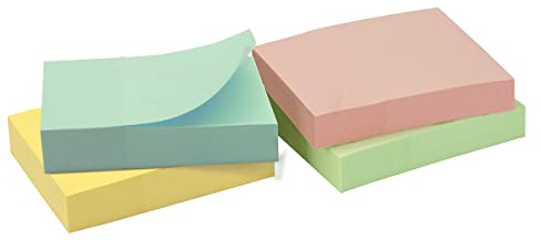 WAYTEX 400 Haftnotizen, selbstklebend, selbstklebend, Pastellfarben, 4 Blöcke à 100 Blatt, 3,75 x 5 cm, vertikal, 400 Stück