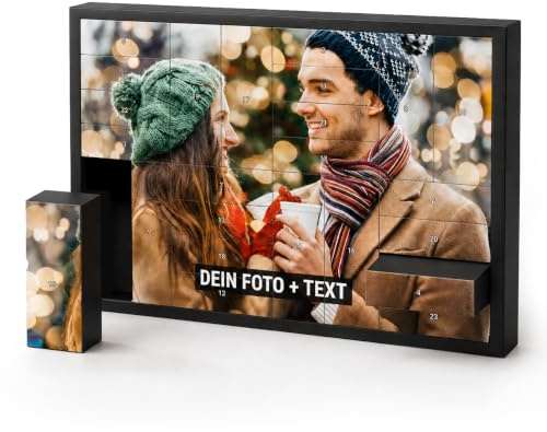 PhotoFancy Adventskalender mit 24 Schachteln zum selbst befüllen – mit eigenem Foto bedruckt – XL Format 61,9 x 40,5 x 5 cm