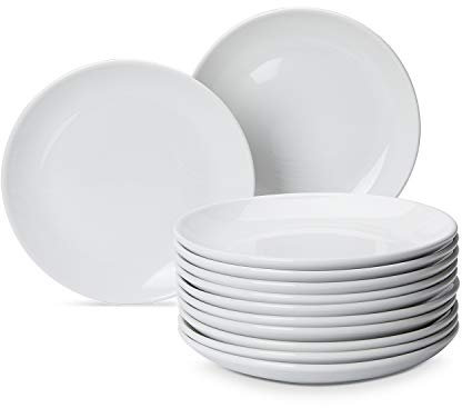 AmazonCommercial 12-Piece Porcelain, 9 Inch Coupe Dinner Plate Set, White