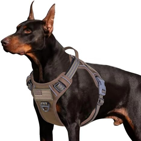 BUMBIN Taktisk hundsele för stora hundar, inget drag, känd TIK Tok inget drag hundsele, passar smart reflekterande promenadsele för husdjur för träning, justerbar hundvästsele med handtag, brun, L