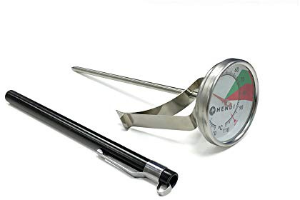 HENDI Thermometer, für Milchschaum, Einstechmeter, Küchenthermometer, Fleischthermometer, Temperaturbereich -10° bis 110° C, Graduierung 1°C, ø44x(H)140mm, 100 Stück