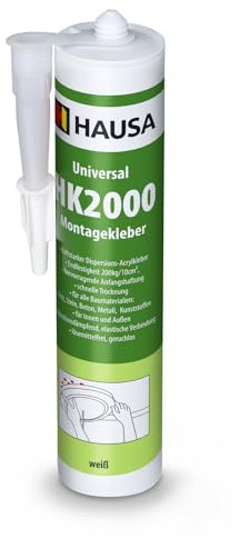 Hausa Construction Klebstoff HK2000 Styroporkleber Starke Anfangshaftung, Weiße und Elastische Fuge, Lösemittelfrei, Überstreichbar, Geruchsneutral, alterungs- und UV-beständig, extra stark, 310ml