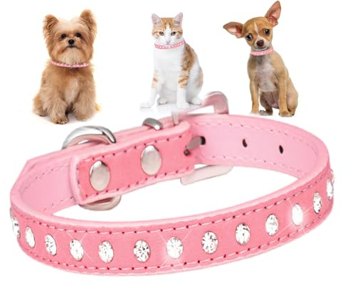 Hundehalsband für kleine Hündinnen, mit Strasssteinen, hübscher Kristall, glitzernd, Glitzer, für Welpen, Größe XXS, XS, S, M, für Mädchen, Katzen, Kätzchen, Rosa, Größe M