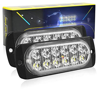 SKYWORLD 2pz Luci stroboscopiche a LED 12 LED 12V 24V Lampeggiante Luci stroboscopiche di emergenza Strobo Barra Luminosa per Moto Auto Camion Truck Trailer, Bianco & Blu