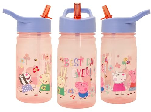 Peppa Pig Nostalgia Water Bottle with Flip up Straw, 400ml, Pink