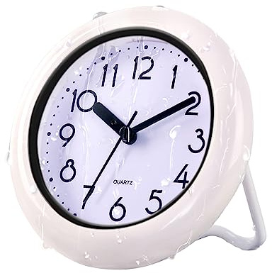 Bathroom Waterproof Wall Clock with Towel Rack - Quartz Movement, Plastic Frame, Flexible for Hanging or Standing, Modern Silent Small Clock for Living Room and Kitchen