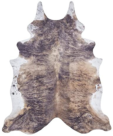 LUX Rugs Brown & White Faux Cow Skin Hide Print Vintage Floor Rug 130cm x 155cm | Detailed Replica Print | Natural Look