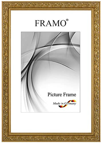 FRAMO Barock Bilderrahmen 59,4 x 84,1 cm (DIN A1) aus Massivholz | Alt-Gold | Farbe/Größe wählbar | Retro Vintage Antik Rahmen N°096
