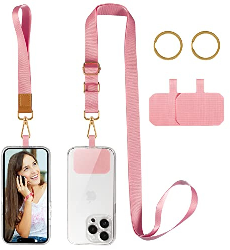 DGHYDZ Cell Phone Lanyard, Universal Crossbody Lanyards Adjustable Shoulder Neck Strap with wrist lanyard, 2 Key Rings, 2 Phone Tether Pads Compatible Most Smartphones