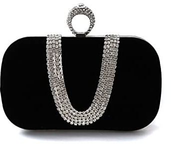 CORIOS Borsetta da Sera Donna Velluto Pochette Strass Cerimonia Clutch Pochette Piccolo con Catena Elegante Borse Messenger Borsa Sposa Borsa a Tracolla per Party Sposa Cocktail Festa Nero