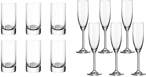 Leonardo Easy+ Schnaps-Gläser, 6er Set, 5 cl, 50 ml, 039615 & Leonardo Daily Sekt-Gläser mit Stiel, spülmaschinenfeste Sekt-Kelche, 6er Set, 200 ml, 063314
