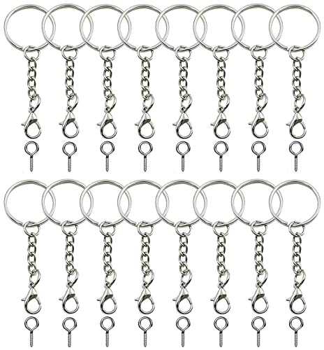 120 Stück Schlüsselanhänger Ring Set,25mm Schlüsselring mit Kette,Schrauböse Pins und Schlüsselringe mit Karabinerverschluss für DIY Schlüsselbund Basteln,Schmuckherstellung