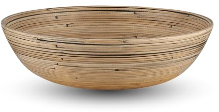 LEXA Ensaladera de bambú extragrande de 12 pulgadas, cuenco ligero para palomitas de maíz o tazón de patatas fritas para aperitivos de fiesta, cuencos de ensalada hechos a mano, grandes para servir,