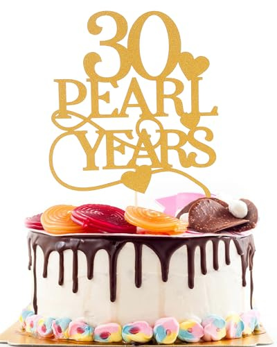 30 Pearl Years Cake Topper - Happy 30th Anniversary Wedding Cake Topper, Gold 30 Pearl Years Anniversary Party Decorations