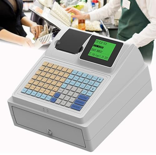 WDDEYYDS Elektronische Registrierkasse, 81 Tasten, Kassensystem, Registrierkasse mit herausnehmbarem Kassenfach, 8 Digitale LEDs, kommerzielles Kassensystem, Registrierkasse mit Thermobondruck