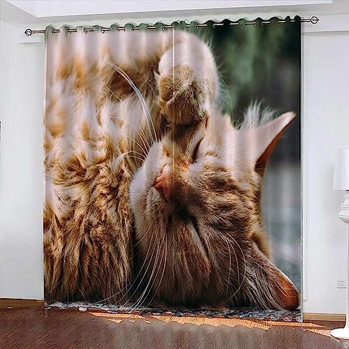Vorhang, Kinderzimmer, 3D Tier Katze 140 X 160 cm Kindervorhänge Mit Ösen, Polyestervorhänge, Wärmeschutzvorhang, Blickdichter Vorhang Mit Ösen, Kindervorhänge Für Wohnzimmer, Schlaf -6F5R-Z7M