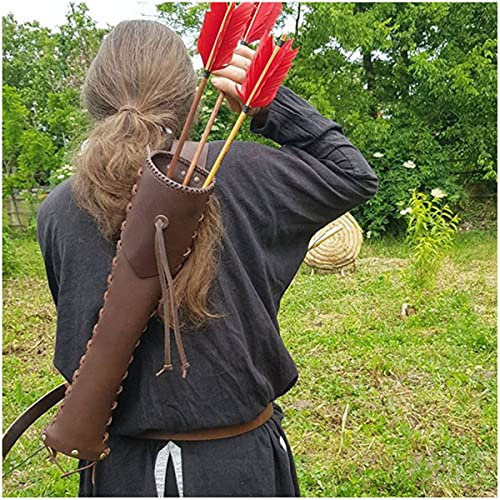 Mittelalterlicher Köcher aus PU-Leder, Retro-Wikinger-Ritter, Pfeilköcher, Bogenhalter mit Verstellbarer Schnalle, Schultergurt, Outdoor-Schießbogen, Bogenschießen-Zubehör für Erwachsene, mittela