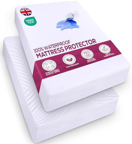 Utopia Bedding Waterproof Mattress Protector, 90 x 190 cm, for Mattresses up to 30 cm High, Lightweight and Soft Jersey Mattress Cover with Stretchable Sides - White