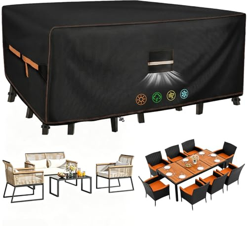 QLSXLB Exteriör trädgård lounge överdrag, 420D oxfordtyg trädgårdsmöbelöverdrag 270 x 180 x 89 cm, bordsskydd skydd med vattentäta ventilationsgaller, anti-UV, vindmotstånd