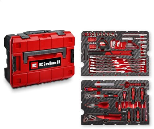 Original Einhell E-CASE 80-tlg. Werkzeugkoffer (Werkzeug-Set im robusten, stapelbaren Kunststoffkoffer als ideale Grundausstattung für den Haushalt, die Werkstatt oder unterwegs)