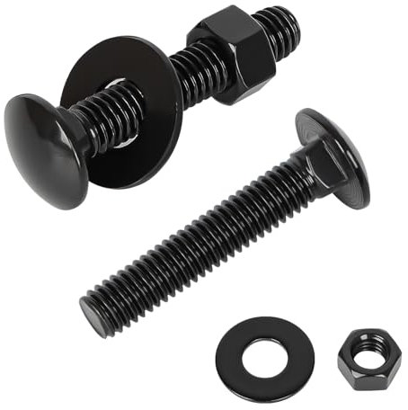 Kit di bulloni a testa tonda 1/4-20 x 3, in acciaio inossidabile 304, viti con dadi esagonali e rondelle piatte, testa rotonda a collo quadrato, filettatura completa, finitura nera, 8 set