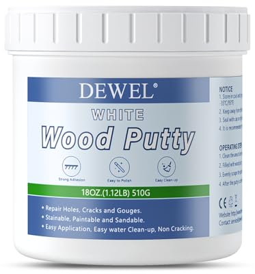 DEWEL Weiße Holzspachtel, 500 g, Reparaturkitt zum Füllen von tiefen Löchern und Kratzern auf Holzmöbeln, Risspachtel zur Wiederherstellung von Brettern, Tischen, Schränken