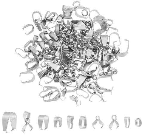 UNICRAFTALE 150 Stück 10 Stile Edelstahl Klemmösen Zum Aufstecken Anhänger Bügelverbinder Metall Klemm Eispickel Klemmösen Baumelnde Charm Verbinder Für Die Schmuckherstellung DIY Handwerk