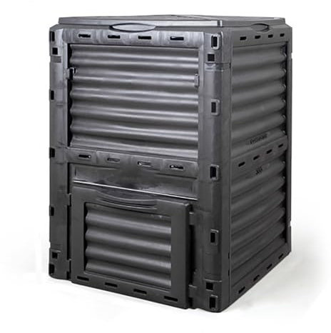 Grand bac de compostage d'extérieur de 287 litres pour jardin, terrasse, composteurs de chambre à travail rapide avec couvercle, capacité de 300 L, couleur noire