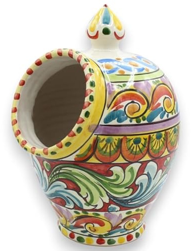 Tipica saliera Siciliana in Ceramica di Caltagirone h 25 cm ca. Multi Decoro e Multicolore