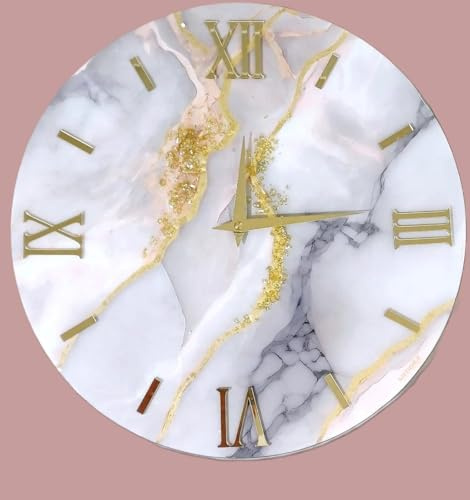 Generico Orologio da Parete, Soggiorno, Cucina, Moderno,Effetto marmo, Base legno, Lavorazione a resina, Numeri a rilievo, Diametro disponibile 40/60/80/100 cm, Made in Italy (Cipria, 40 cm.)