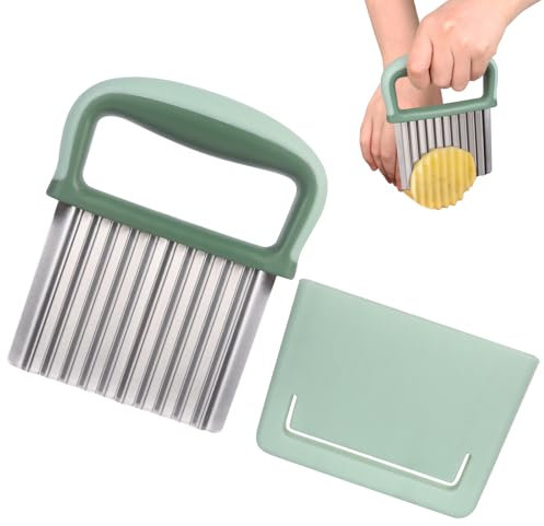 Crinkle Cutter Stainless Steel Potato Peeler French Fry Cutter Kitchen Tool Fruit and Vegetable Wave Cutting Tool (Green)