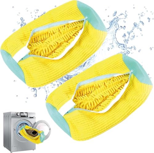 2er Pack Schuhwaschbeutel Waschmaschine - Sneaker Waschbeutel mit Reißverschluss, Schuhbeutel für Waschmaschine, Wiederverwendbarer Waschbeutel für Schuhe, Schutz und Sauberkeit (Gelb)