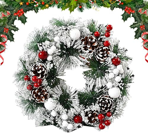 Corona di Natale per ingresso – Corona di ingresso ornata, corona di Natale per porta d'ingresso, ghirlanda di Natale esterna, corona di Natale, corona d'inverno, corona artificiale, pannello