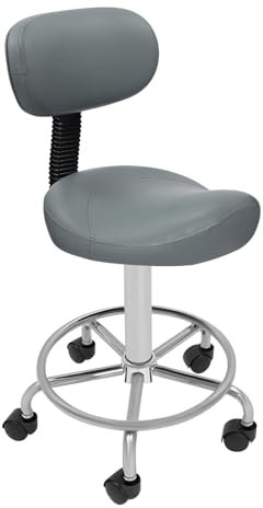 Sattelhocker mit Rollen 360° Drehhocker Ergonomischer Hocker Büro mit Lehne 45-59 cm Hocker Höhenverstellbar 150 KG Belastbarkeit Geeignet für Zuhause Friseursalon Schönheitssalon Büro usw (Grau)