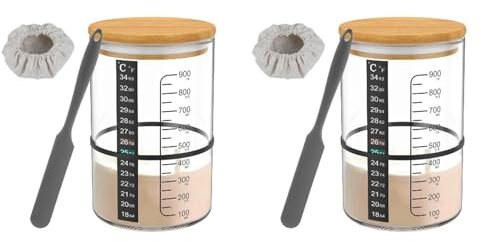 Eoslcusmvl 2X Barattolo di Vetro per Pasta Madre Contenitore per Fermentazione Serbatoio A Bocca Larga Barattolo per Pasta Madre per Cottura in Cucina Conservazione degli Alimenti