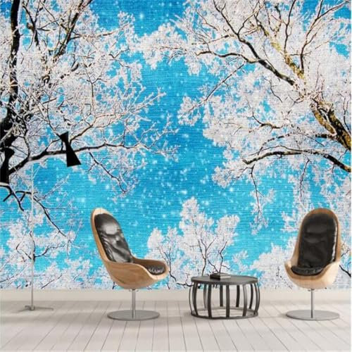 XLMING Winterwald Schnee Schneeflocken 3D Dekorative Tapete Speisesaal Arbeitszimmer Wohnzimmer Schlafzimmer Sofa TV Wand-430cm×300cm