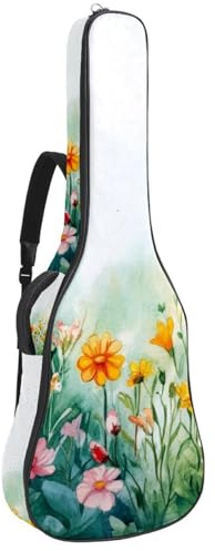 Gitarrentasche für Akustikgitarre mit Rosen-Blumen, dick gepolstert, wasserdicht, für 101,6 cm, 104,7 cm, 106,7 cm, Multicolor 08, 42.9x16.9x4.7 in, Lässiger Tagesrucksack