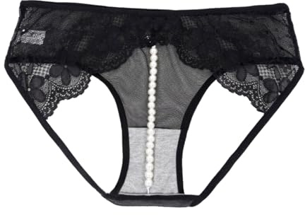 Erotisch Höschen Damen String Ouvert mit Perlen Transparent Spitzen Slip Große Größen Heiß Offen Schritt Sexy Mini String Tanga Hollow Out Unterwäsche Reizwäsche für Sex Rückenfrei Unterhose