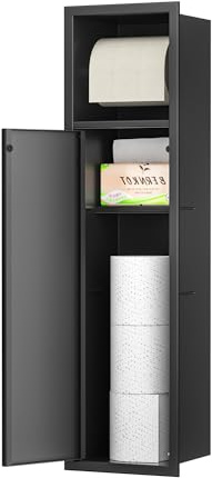 Bernkot Unterputz Toilettenpapierhalter Edelstahl für die Klobürstengarnitur, Badezimmerschrank mit Toilettenpapierhalter, mit Schranktüren, 63x15x15 cm, Schwarz